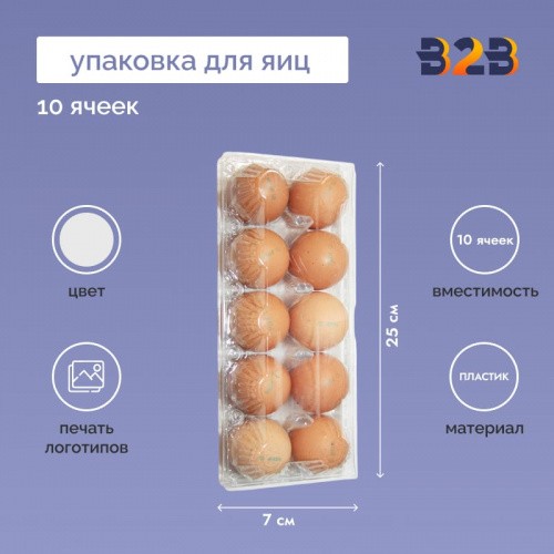 Упаковка для куриных яиц, 10 ячеек, прямоугольная (пластик)
