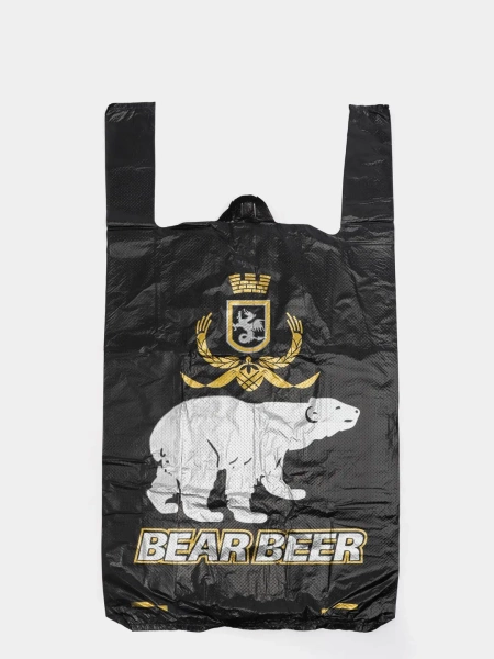 Пакет майка с логотипом, 30x58 см, "Bear Beer" биоразлагаемый ПНД