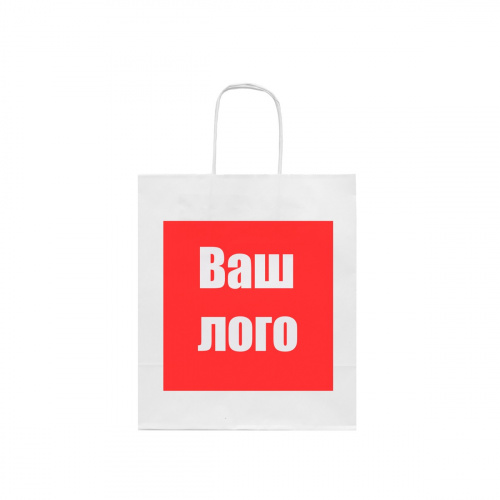 Крафт пакет с кручеными ручками и прямоугольным дном 260*150*350 мм 80 г/м2 белый