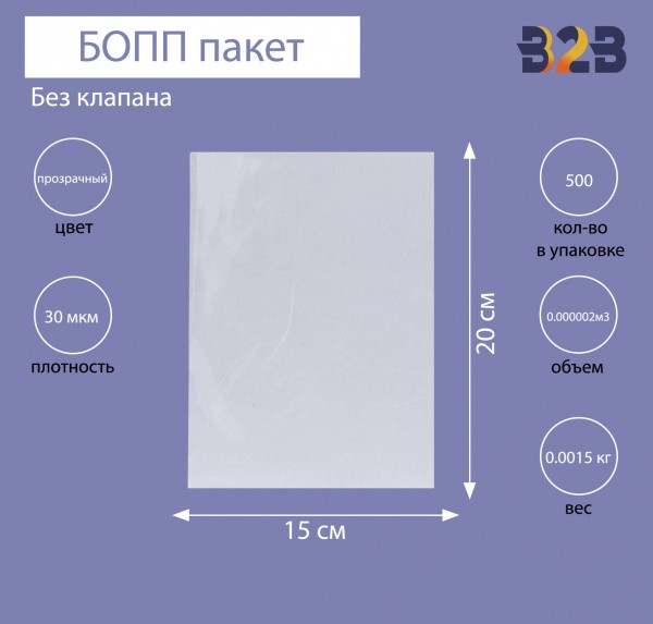 БОПП пакет без клапана 15*20 см, 30мкм